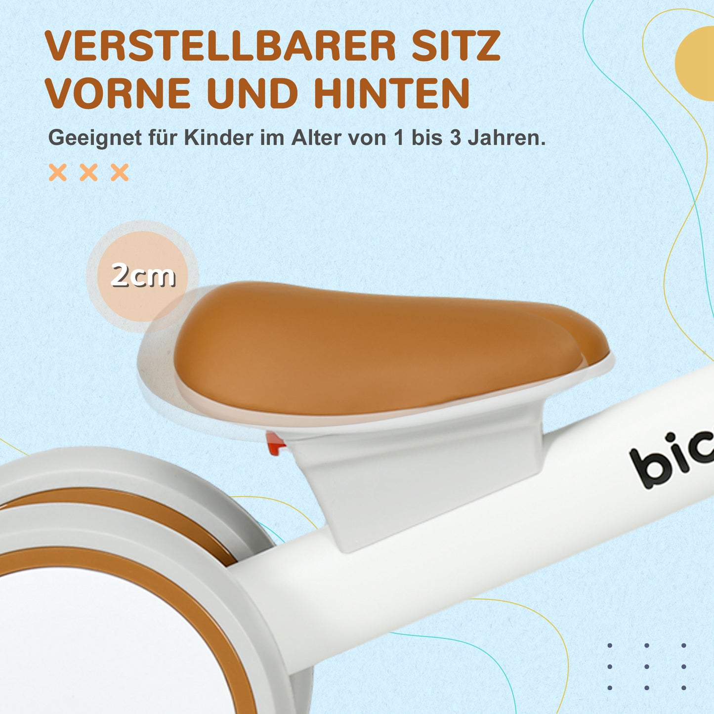 AIYAPLAY Laufrad, verstellbarer Sitz, Flüsterräder, für 1-3 Jahre, bis 20 kg, Braun/Weiß