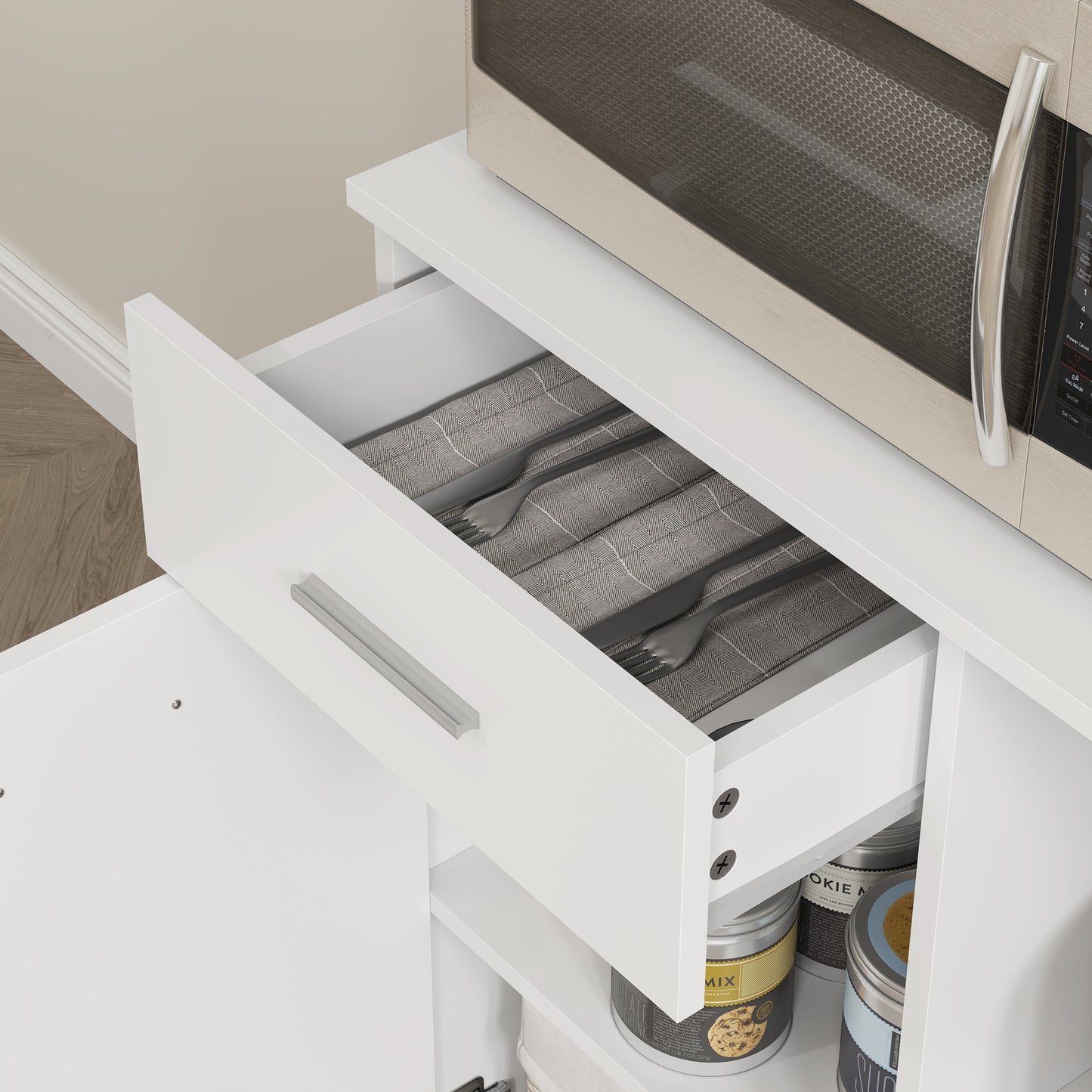 HOMCOM Küchenschrank, Buffet mit Schublade, Soft-Close Türen, 80 x 35 x 180 cm, Weiß