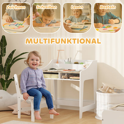 AIYAPLAY Kinder-Schreibtisch-Set mit Stauraum, offene Fächer, Stuhl, 3-8 Jahre, Holz