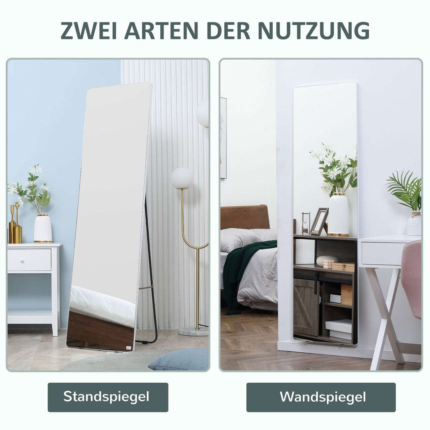 HOMCOM Standspiegel Wandspiegel Ganzkörperspiegel, Aluminium, 45 cm x 37 cm x 158,5 cm, Silber