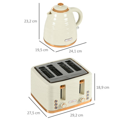HOMCOM 2-in-1 Toaster- und Wasserkocher-Set, 7 Bräunungsstufen, Auftau- und Aufwärmfunktion, Beige