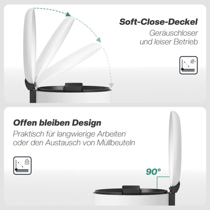 HOMCOM Mülleimer 30L, Treteimer, einrastbarer Deckel, Pedal, fleckenresistent, Cremeweiß