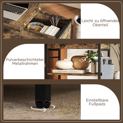 HOMCOM Beistelltisch Nachttisch mit Steckdosenleiste, 2 Ebenen, USB-Anschlüssen Stauraum 60 x 29,8 x 58,5 cm Rustikal Braun