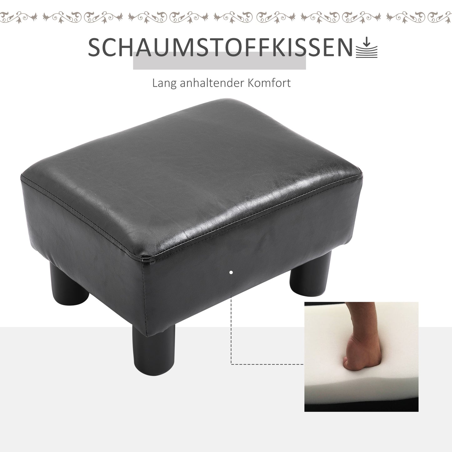 HOMCOM Sitzhocker Hocker mit Kunstleder Moderner Fußhocker Kunstlederhocker Ottomane für Schlafzimmer, Wohnzimmer, Schwarz