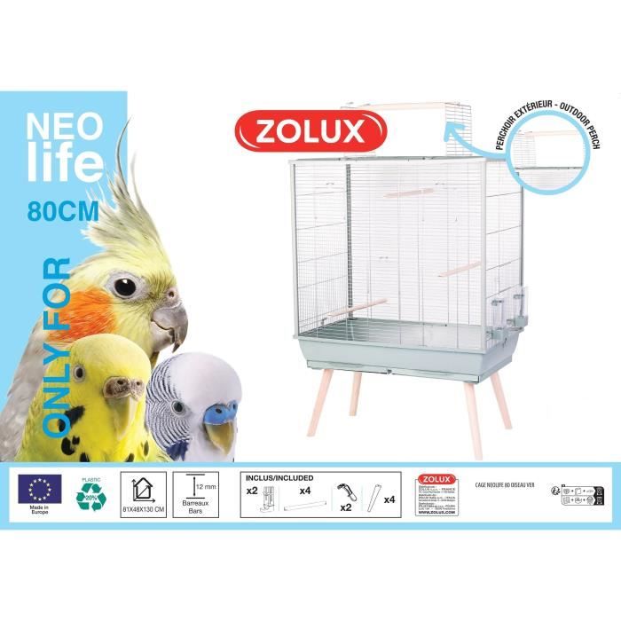 Raised Bird Cage - Zolux - Néolife - For Parakeet, Cockatiel, Canary - 81 x 48 x 130 cm - Green