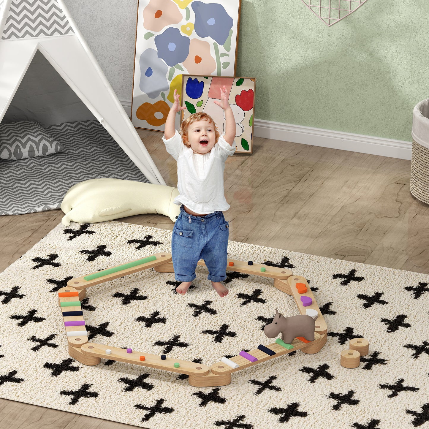 AIYAPLAY Balancebalken-Kinderset aus Holz, für Kinder von 3-8 Jahren, zweiseitige Balancebretter für spielerische Koordination