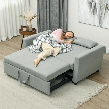 HOMCOM 2-Sitzer Sofa mit Bettfunktion, Verstellbarer Rückenlehne, Polstersofa, Samtoptik, für Wohnzimmer, Schlafzimmer, Hellgrau