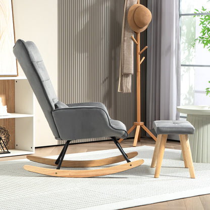 HOMCOM Akzentsessel mit Hocker, gepolstert, hohe Rückenlehne, Samtoptik, bis 150 kg, Dunkelgrau