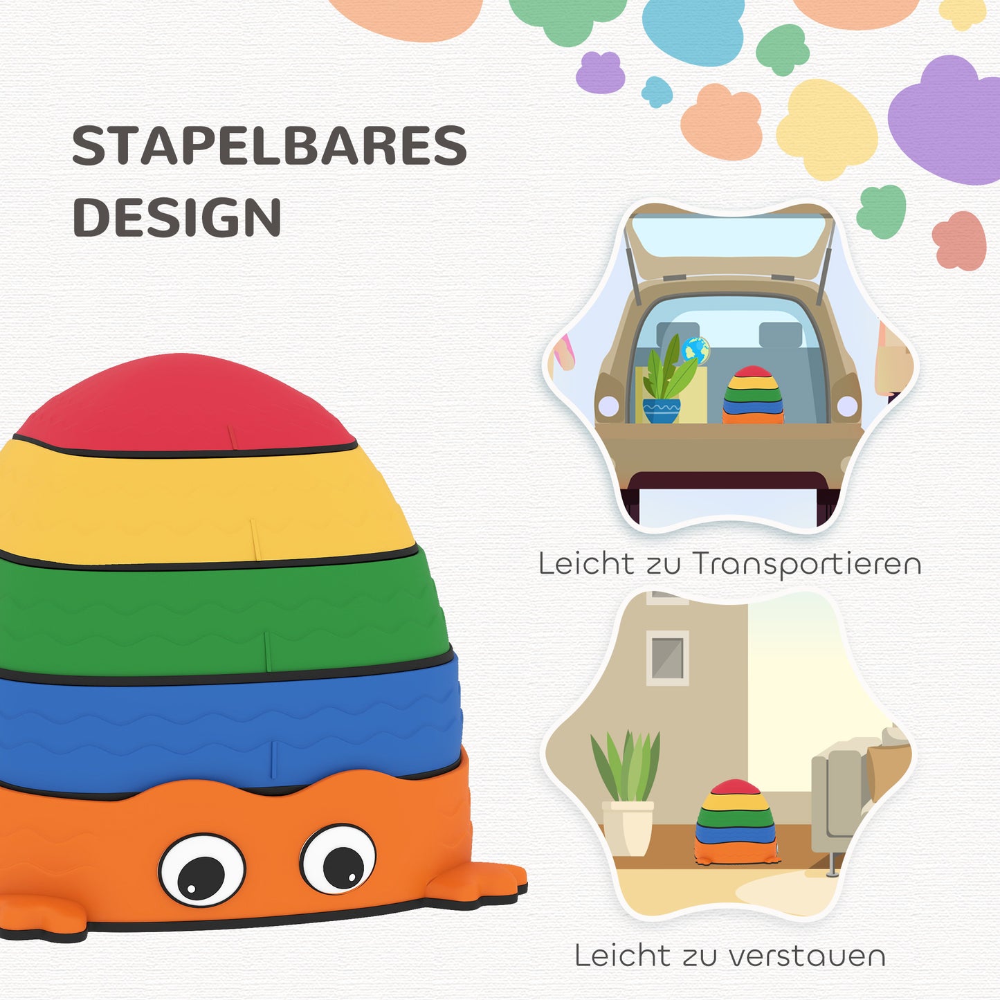 AIYAPLAY 5er-Set Trittsteine zum Balancieren, stapelbar, Froschform, Kunststoff, Bunt