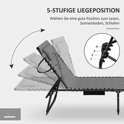 Outsunny Sonnenliege Liegestuhl Gartenliege, klappbar, inkl. Kissen, wetterbeständig; 188 cm x 65 cm x 36 cm, Grau + Schwarz