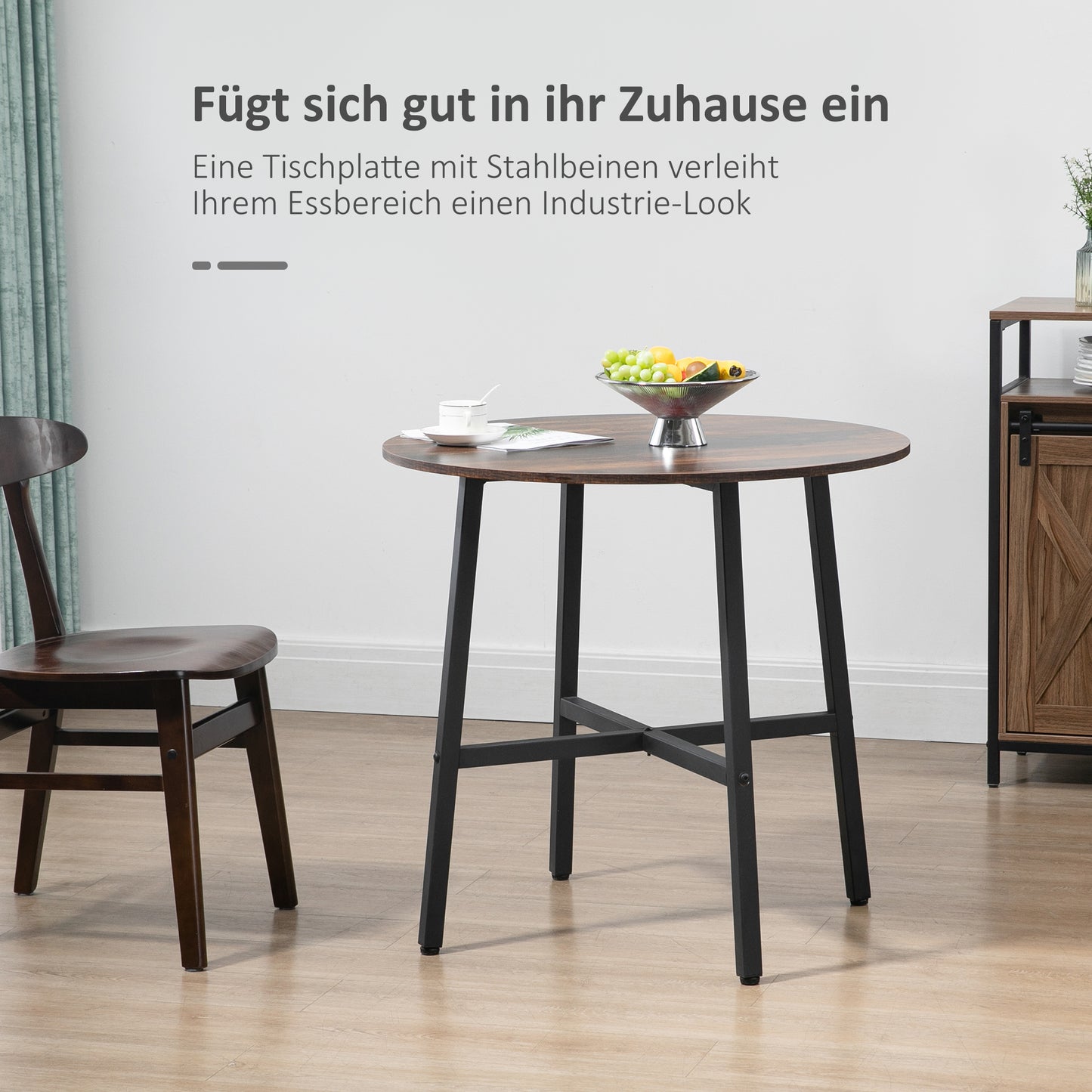 HOMCOM Esstisch Küchentisch, großer Tisch, Industriedesign, Rustikales Design, Φ80 x 76 cm, Braun