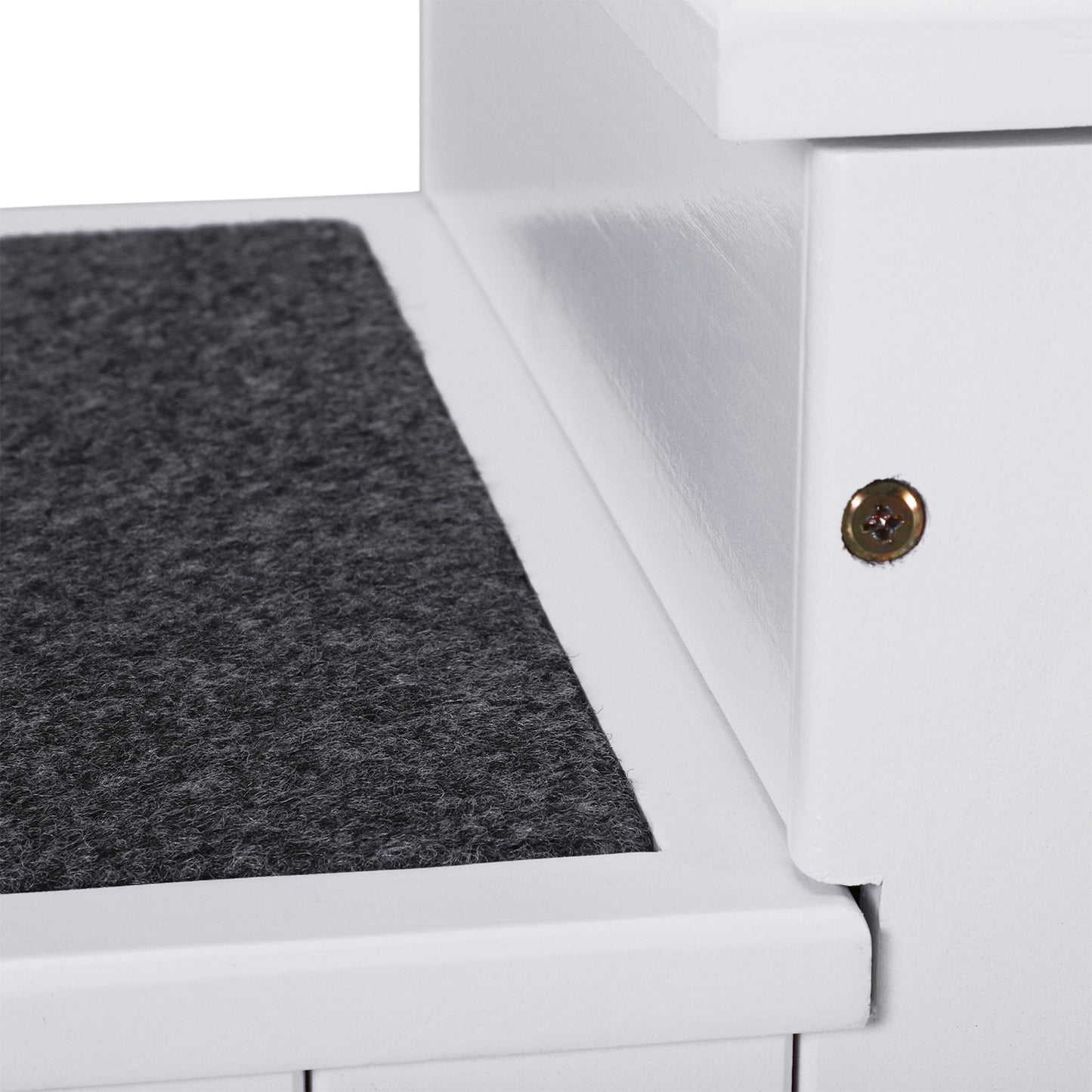 PawHut Hundetreppe 3 Stufen Katzentreppe Haustiertreppe Hundetreppe für Hunde und Katzen Tiertreppe Einstiegshilfe mit Teppich Staurum für Soffa Bett Tannenholz Weiß 40,5 x 44,5 x 38 cm