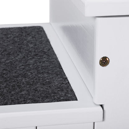 PawHut Hundetreppe 3 Stufen Katzentreppe Haustiertreppe Hundetreppe für Hunde und Katzen Tiertreppe Einstiegshilfe mit Teppich Staurum für Soffa Bett Tannenholz Weiß 40,5 x 44,5 x 38 cm