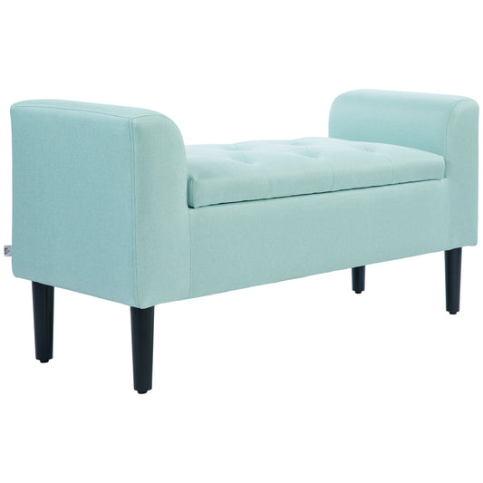 HOMCOM Sitzbank mit Stauraum, Polsterbank, belastbar bis 130 kg, Leinenoptik, Kautschukholz, 116 x 44 x 58 cm, Grün