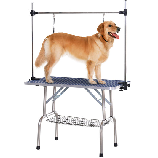 PawHut Dog Grooming Table, Height Adjustable, Foldable Pet Grooming Table, Dog Grooming Table, Dog Grooming Table, Clipping Table with Undercarriage for Dogs and Cats up to 100 kg, Blue