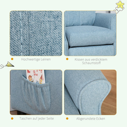 HOMCOM Kindersofa Kindercouch Kindersessel Stuhl Liegesofa verstellbar mit Fußstütze für 3-5 Jahre Jungen und Mädchen Blau 58 x 53 x 70 cm