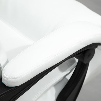 Vinsetto Bürostuhl mit Liegefunktion, ergonomisch höhenverstellbar mit Fußstütze, gepolstert, bis 135 kg belastbar, 66 x 72 x 122-130 cm, Weiß