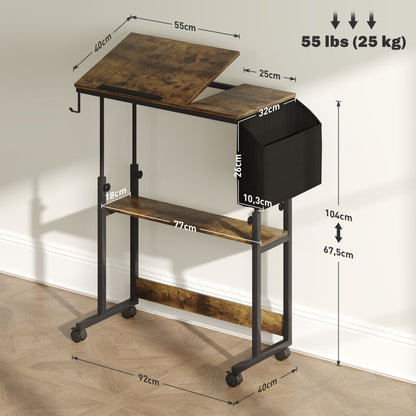 HOMCOM Höhenverstellbares Stehpult mit neigbarer Tischplatte, Rädern, Aufbewahrungsregal, zum Schreiben, Lesen, Zeichnen, Braun
