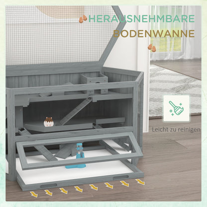 PawHut Hamsterkäfig, 3 Etagen, herausnehmbare Wanne, Holz/Metall, 115x60x55 cm