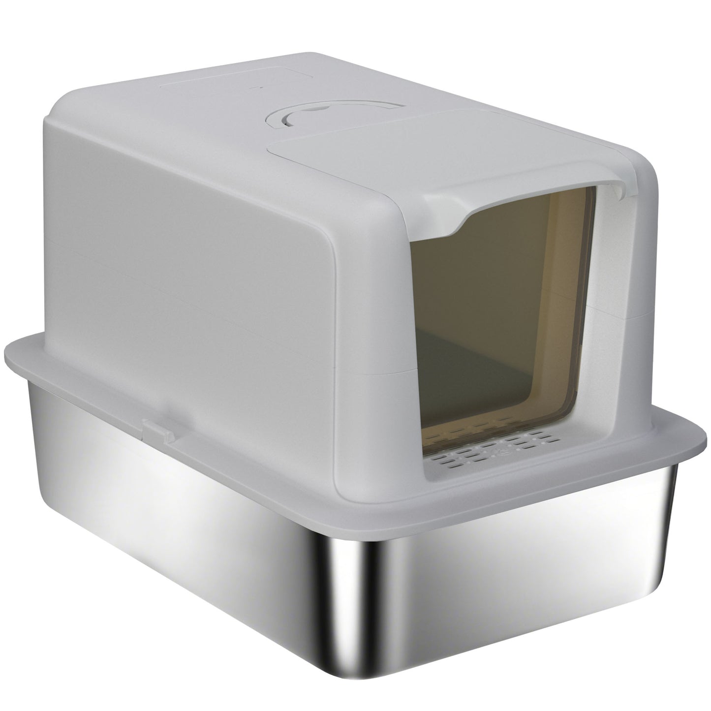 PawHut Katzentoilette, Wanne aus Edelstahl, Filter, Schaufel, für Katzen bis 6 kg, 40,5 x 60,5 x 41,5 cm, Grau/Silber