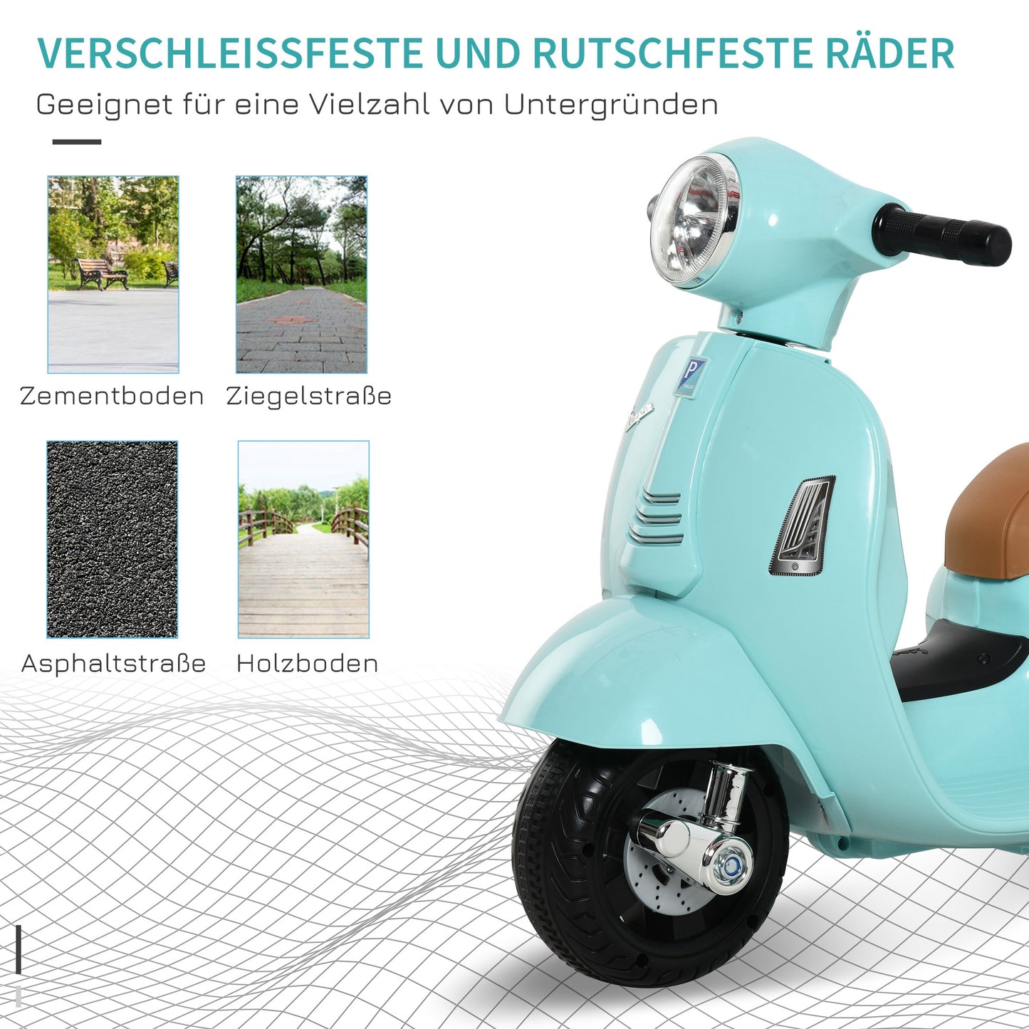 HOMCOM Elektro Kindermotorrad Vespa Elektromotorrad mit LED-Licht, Sound, Kinder Elektro Motorrad für Kinder von 18-36 Monate Grün