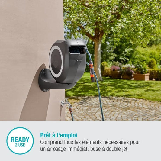 GARDENA Wall-mounted automatic hose reel RollUp M 20 m with white border