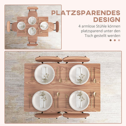 HOMCOM Essgruppe Tisch mit Stühlen Esszimmertisch, Industriedesign, 110 cm x 70 cm x 75 cm, Braun