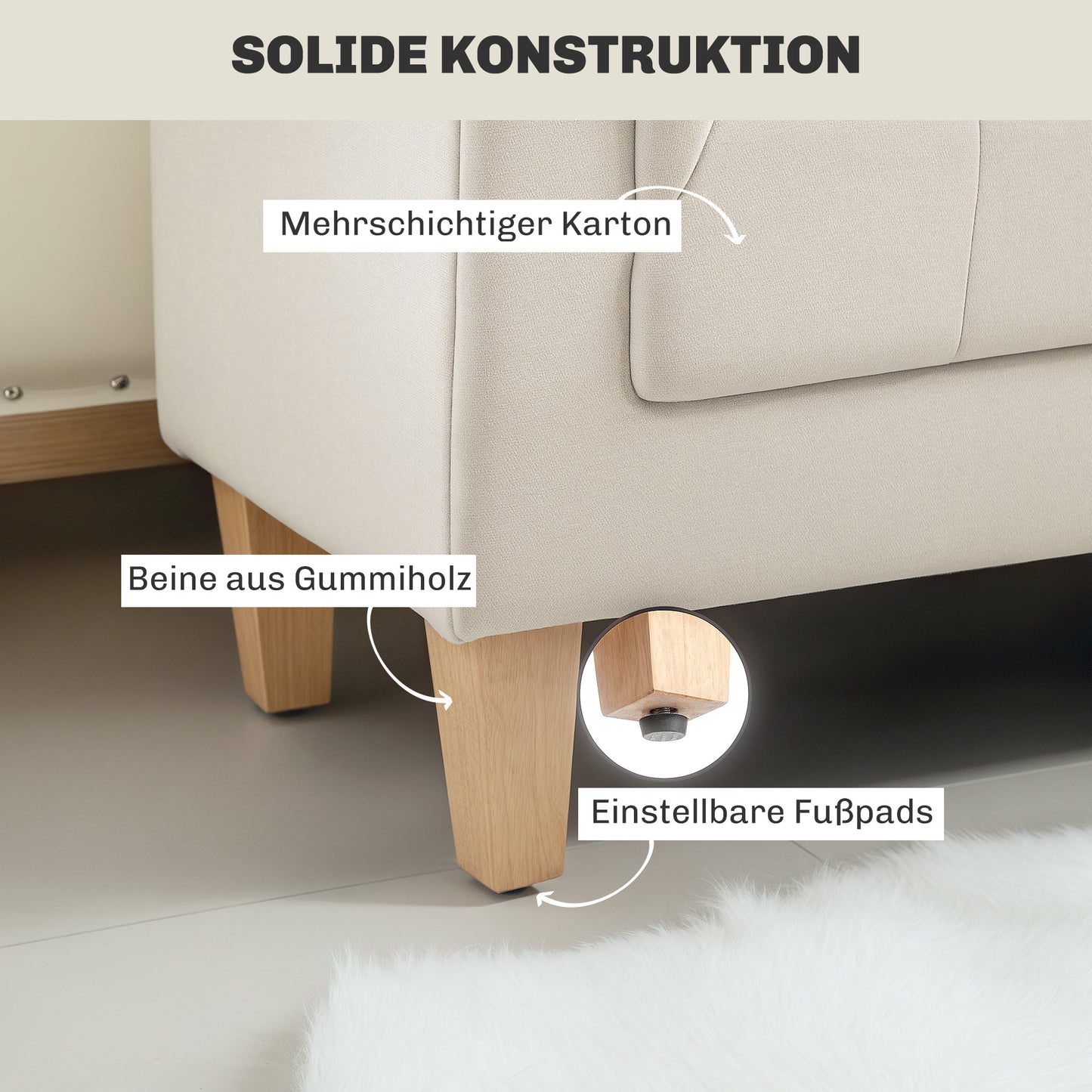 HOMCOM Polsterbank, Vintage-Design, 2 Kissen, Chenillebezug, 115 x 44 x 58 cm, Beige