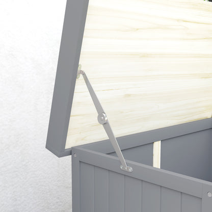 Outsunny Gartenschrank, Werkzeugschrank für den Außenbereich, mit Arbeitsfläche, Holz und Edelstahl, Doppeltüren, Grau