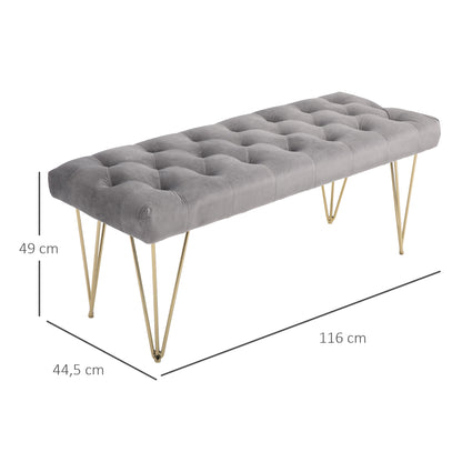 HOMCOM Sitzbank Polsterbank Pianobank Schuhbank mit Samtoptik Bettbank Klavierbank für Schlafzimmer, Wohnzimmer, Flur, Metall Grau 116 x 44,5 x 49 cm