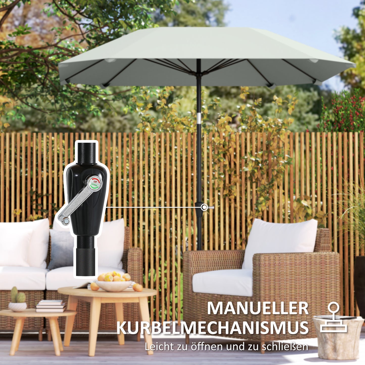 Outsunny 2,3 m Sonnenschirm ohne Basis, Verstellbarer Terrassenschirm mit Kurbel, Polyester, Aluminium, Fiberglas, Dunkelgrau