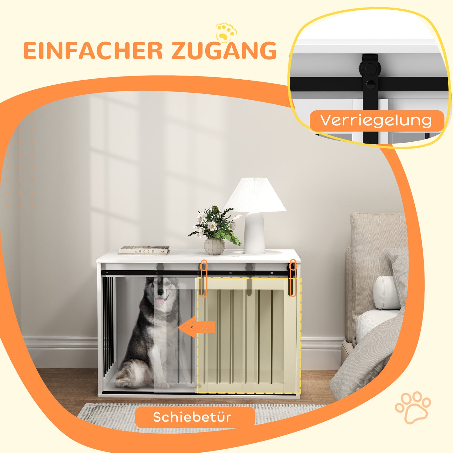 PawHut Hundebox mit Schiebetür, Belüftung, Spanplatte och Stahl, 98 x 58 x 61 cm, Valnusse