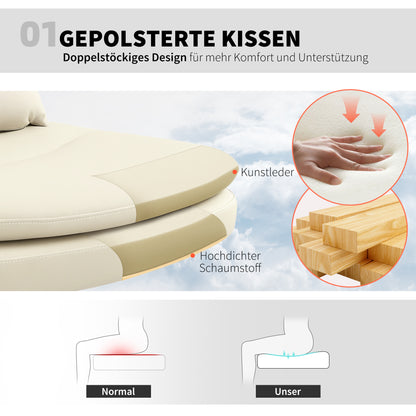 HOMCOM Armloser Bürostuhl mit Kunstleder-Bezug, Schreibtischstuhl mit Rollen, Extra-Kissen, höhenverstellbar, rollbar, Beige