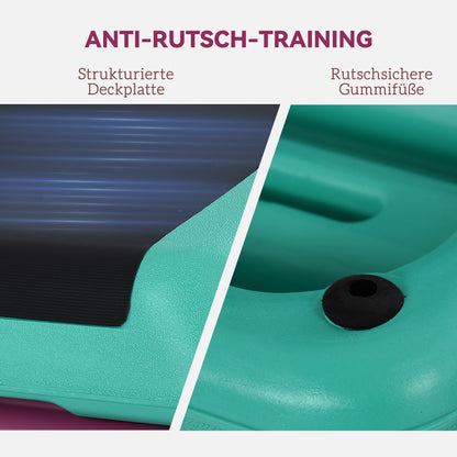 HOMCOM Steppbrett höhenverstellbar Fitness Stepper 3 Stufen (10/15/20 cm) Rutschfest Stepbench für Zuhause Fitnessstudio Büro Kunststoff Schwarz+Grün+Violett