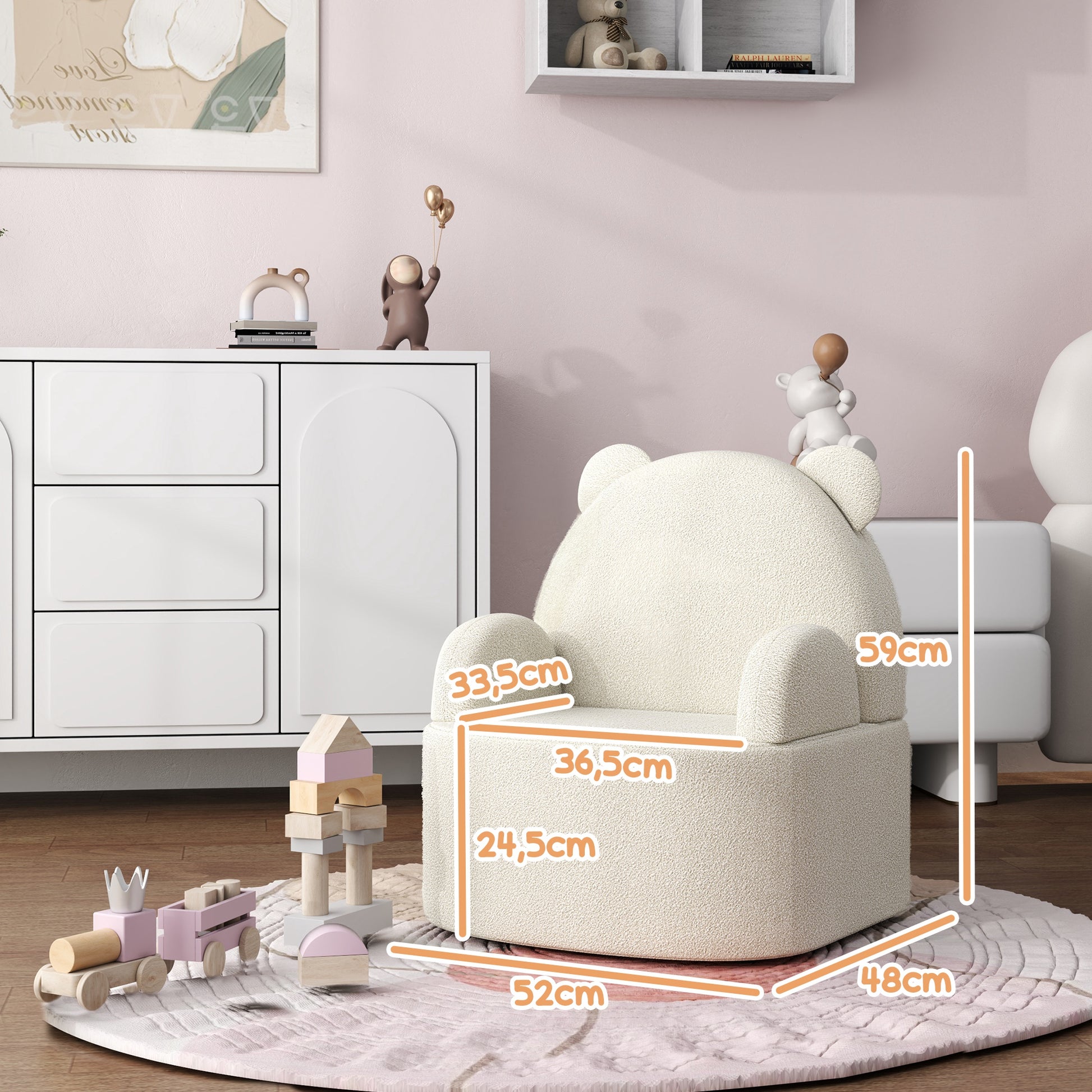 AIYAPLAY Kindersessel, Bärenform, weicher Teddyfleece, bis 3 Jahre, 52x48x59 cm, Beige