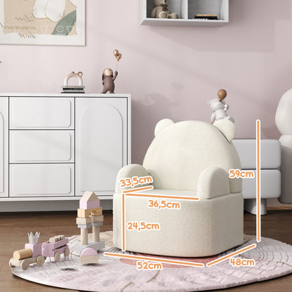 AIYAPLAY Kindersessel, Bärenform, weicher Teddyfleece, bis 3 Jahre, 52x48x59 cm, Beige