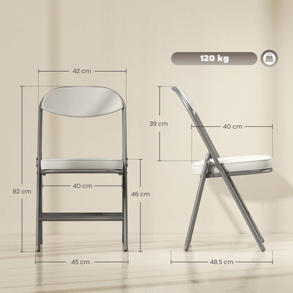 HOMCOM 4er-Set gepolsterte Klappstühle, Faltbare Stühle mit Cordbezug, Rückenlehne, Metallrahmen, Cremeweiß