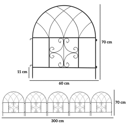 Outsunny Gartenzaun Zaun Stahl 300 cm x 70 cm hoch Dekorativer Gitterzaun Set Zaunelemente Schwarz