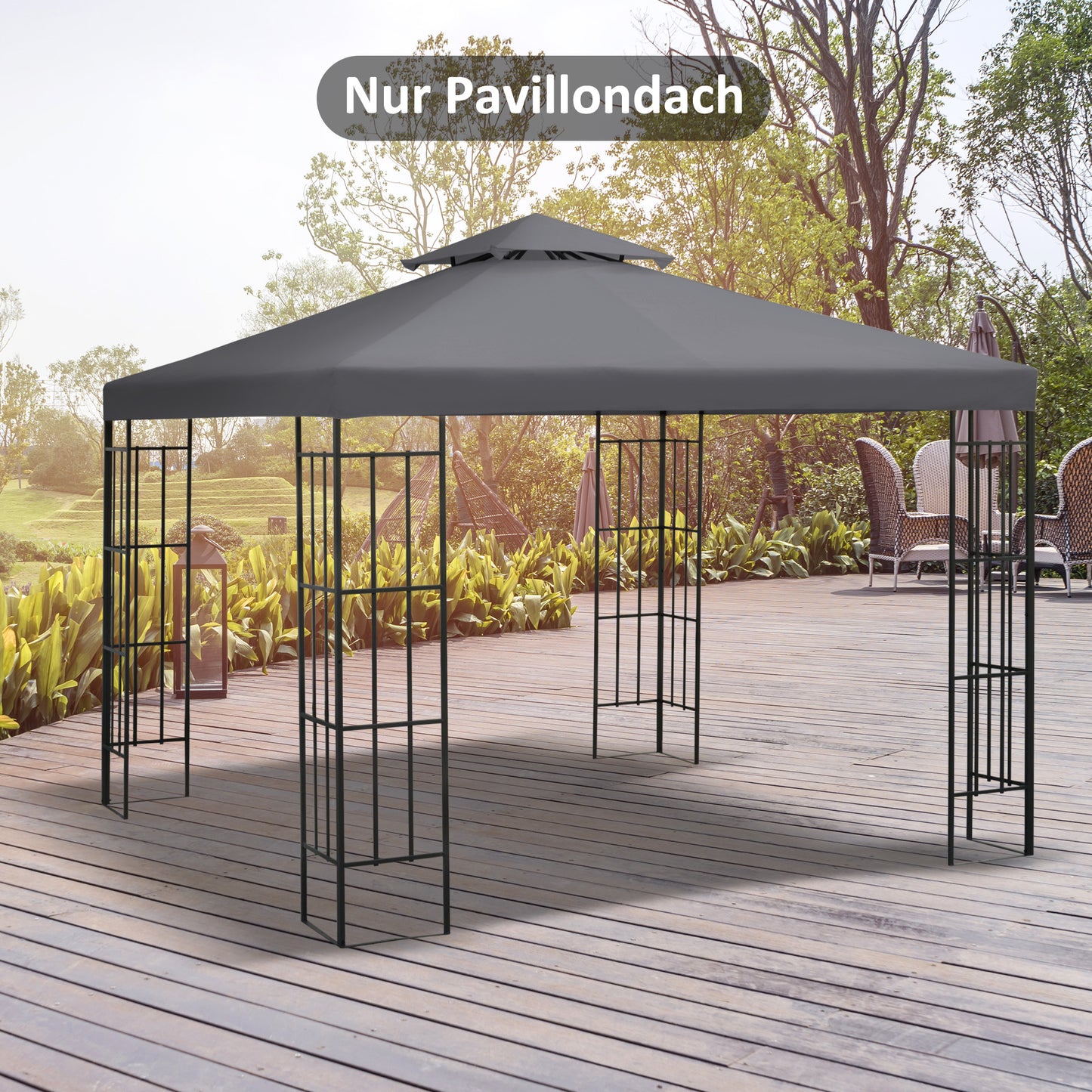 Outsunny Ersatzdach für Pavillon 3x3m wasserabweisend Pavillondach für Metallpavillon Pavillon Ersatzdach Gartenpavillon Partyzelt Gartenzelt Polyester Dunkelgrau