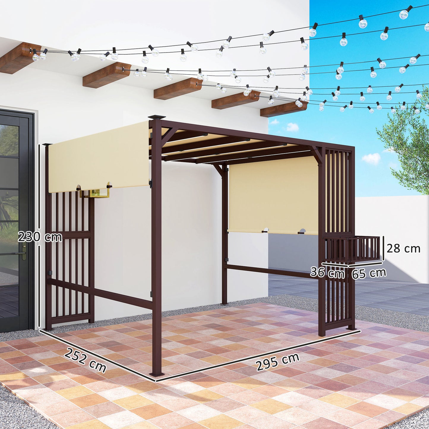 Outsunny Pergola Pavillon 3x2,5m UV 30+Stabil winterfest Sonnenschutz mit verstellbar Schiebedach Dunkelbraun