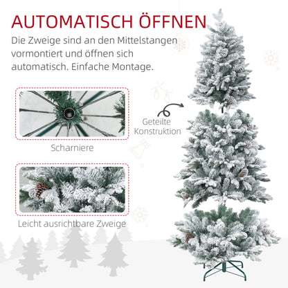 HOMCOM Künstlicher Weihnachtsbaum, Kunstschnee & Tannenzapfen, realistisch, flammhemmend, Metallfuß, 183 cm, Grün