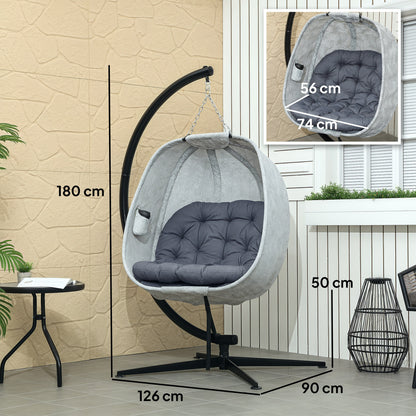 Outsunny Eiförmiger Hängesessel für den Außenbereich, Hängeschaukel mit Gestell, Sitzpolstern Indoor Outdoor