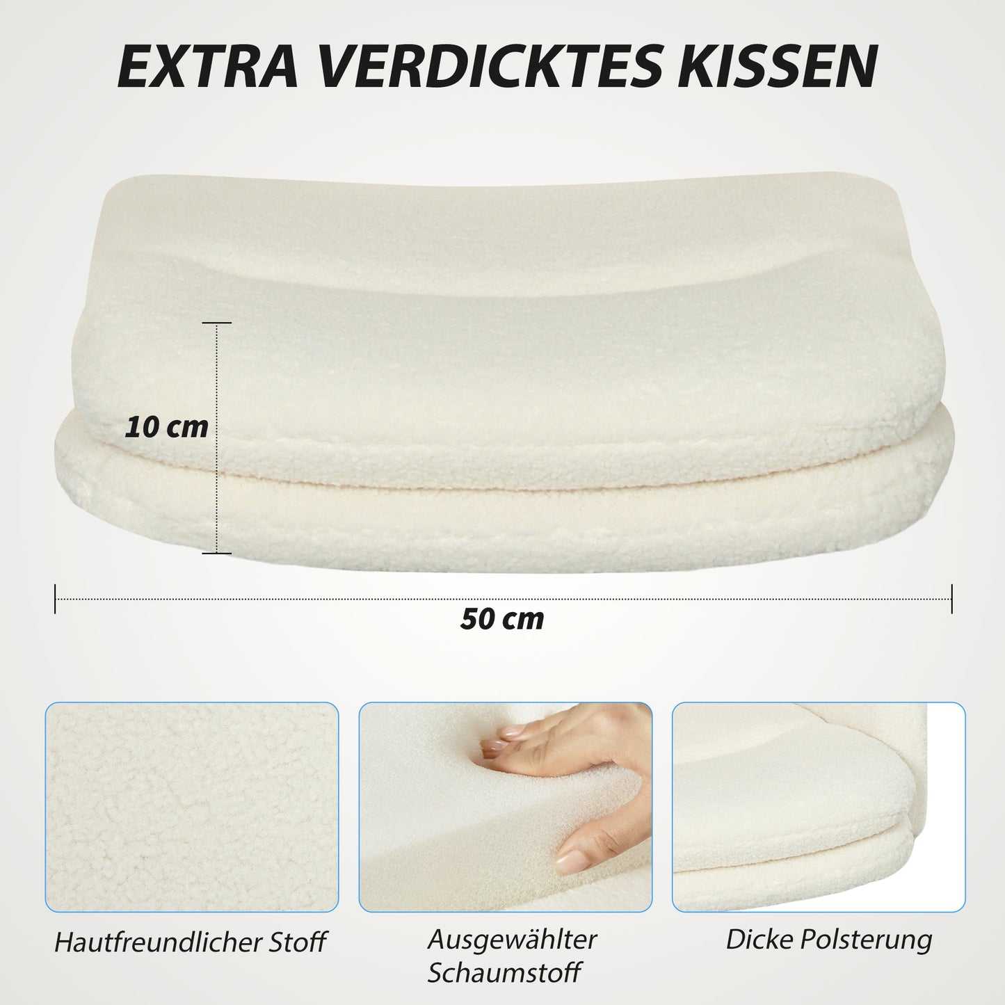 HOMCOM Fahrbarer Bürostuhl mit Stoffbezug, Armlehne, 5 Räder, drehbar, Cremeweiß