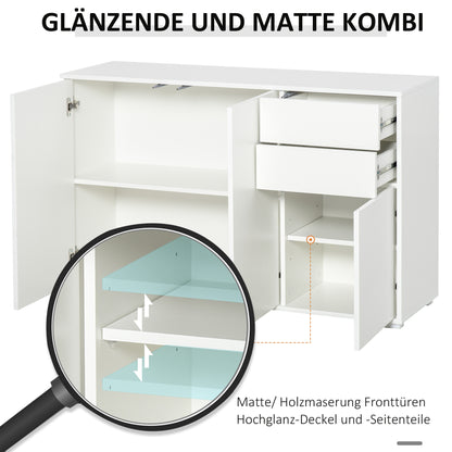 HOMCOM Sideboard Kommode Anrichte, 2 Schubladen, Push-Click, 117 cm x 36 cm x 74 cm, Weiß