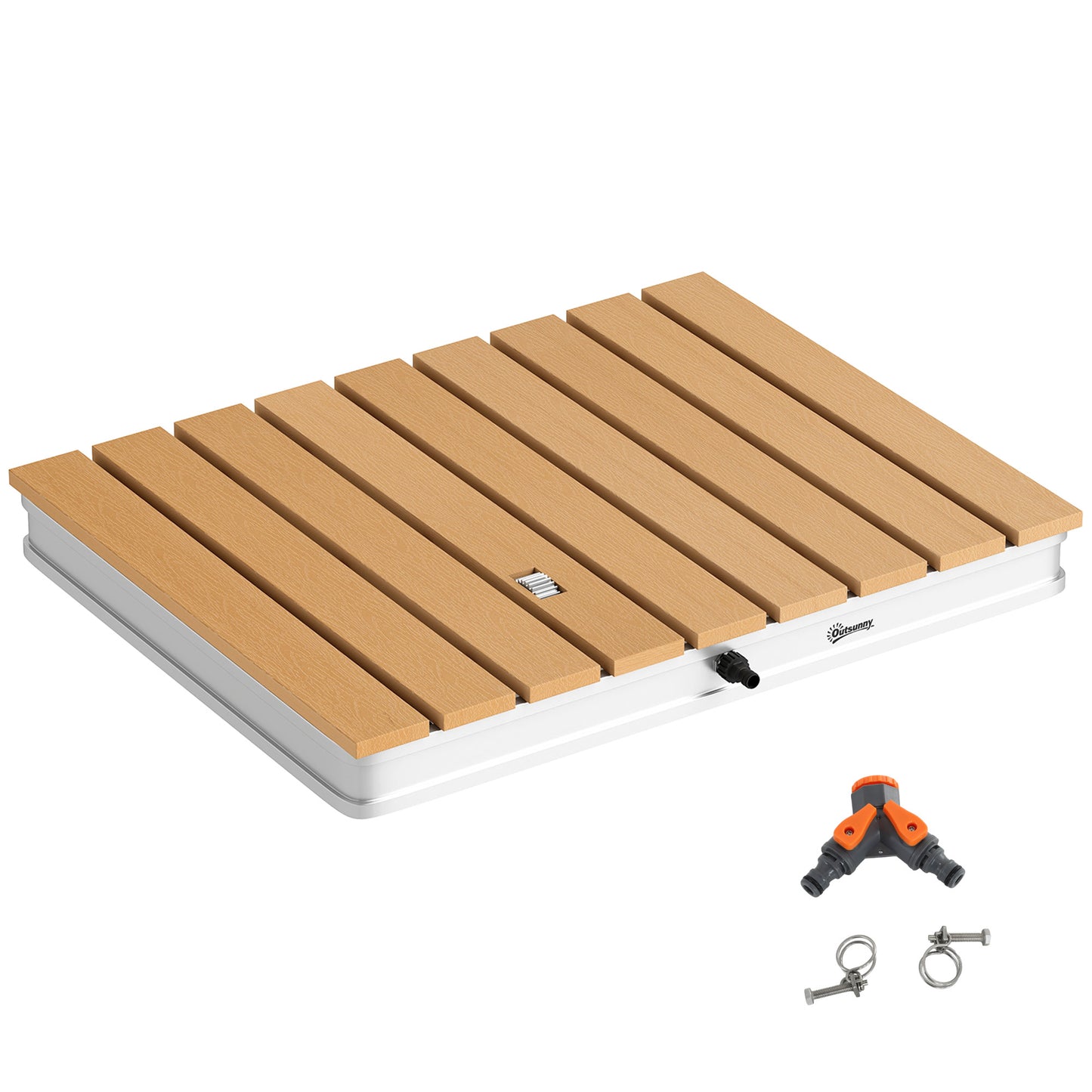 Outsunny Bodendusche Gartendusche mit einstellbar Fußrad Aluminium bis 4 m Fontänenhöhe 70 x 55 cm Naturholz