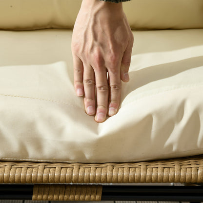 Outsunny Korbstuhl i Rattanoptik, weiche Sitzkissen, Aluminiumrahmen, khaki+beige, 105 x 90 x 148 cm