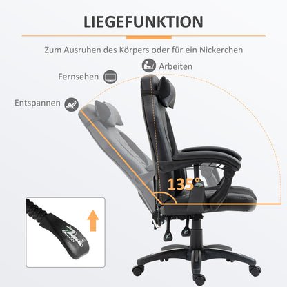 HOMCOM Bürostuhl Massagesessel Massagefunktion mit 6 Vibrationspunkte Ergonomischer Gaming Stuhl mit Wärmefunktion Kunstleder Schwarz 68 x 69 x 108-117cm