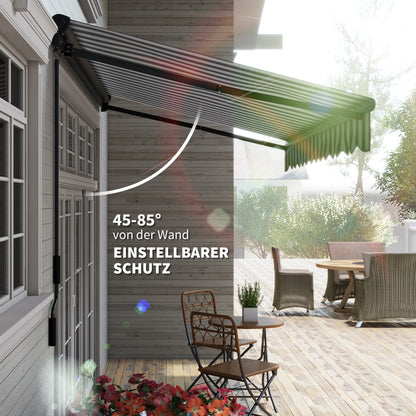 Outsunny Sonnenmarkise Markise Terrassenmarkise, wetterbeständig, 1 Handkurbel, 395 x 250 x 150 cm, Grau + Weiß