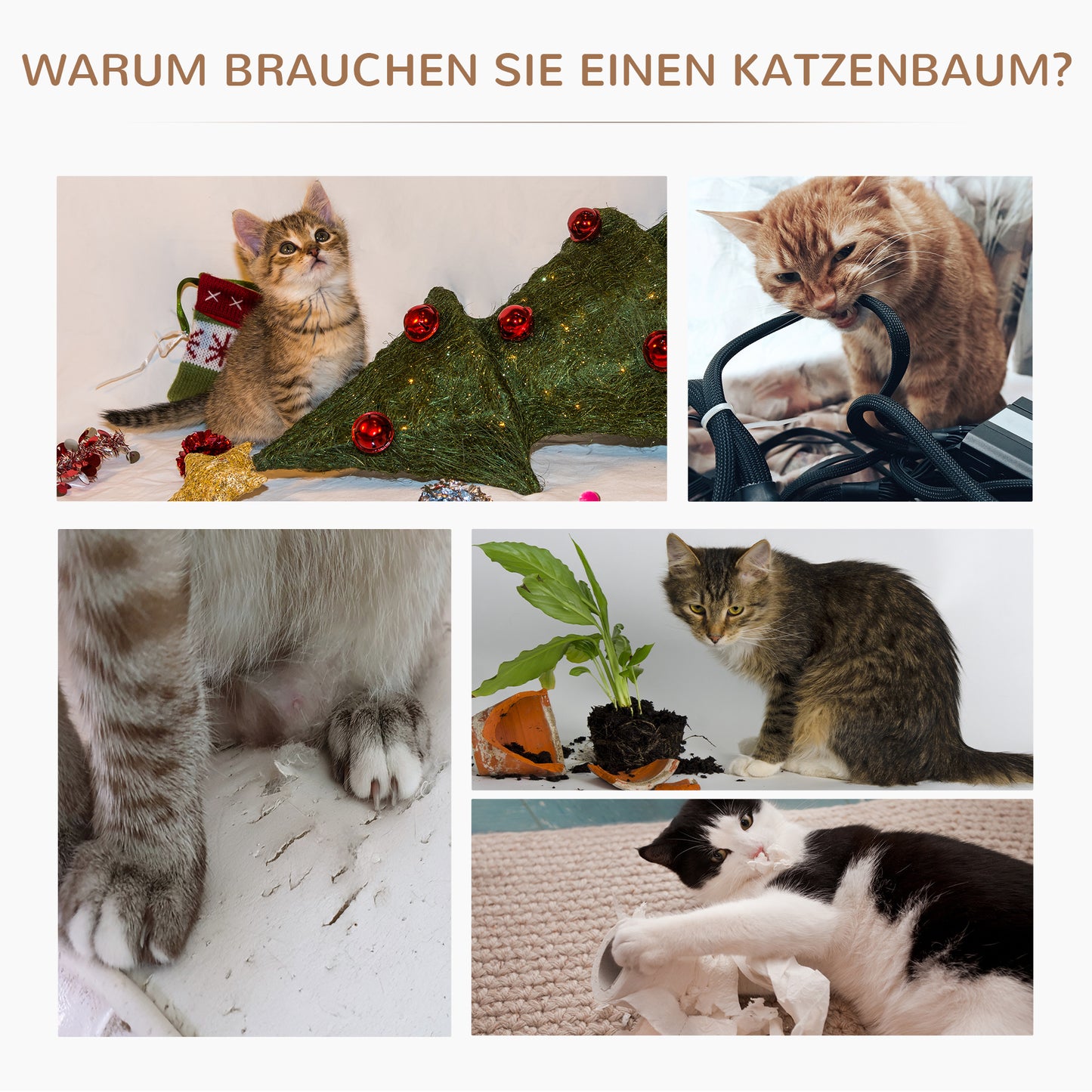 PawHut Katzenbaum Kletterbaum mit Hängematte, 3-Stufiger Spielbaum mit Katzenbett Katzenkratzbaum mit Sitzplattform, Sisalsäulen, Grau Ø40 x H65 cm