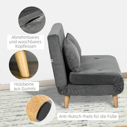 HOMCOM Schlafsofa Relaxsofa Sofa Couch, inkl. 2 Kissen, Samtoptik, 130 x 78 x 79 cm, Grau